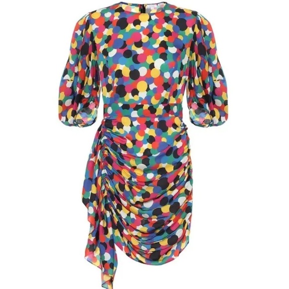 Rhode Pia Printed Georgette Minidress Puff Sleeve Ruched Size S - Picture 14 of 16